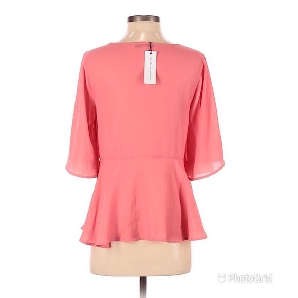 Coral Pink Lace Up Peplum‎ Top Blouse Short Flutter Sleeve Flowy XS X-Small New - Picture 3 of 14